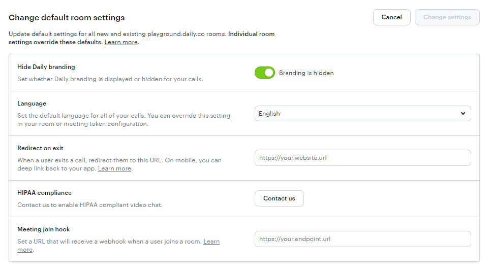 Daily dashboard displays toggle options for different room settings