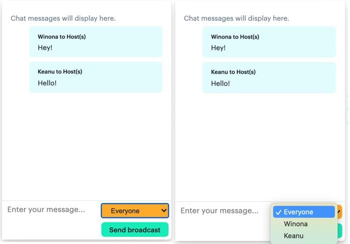 Example text chat in a React app featuring Winona and Keanu