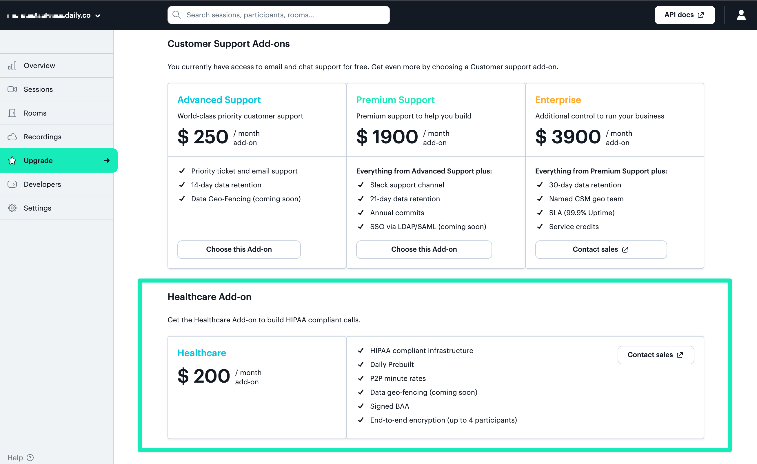 Healthcare add-on in dashboard