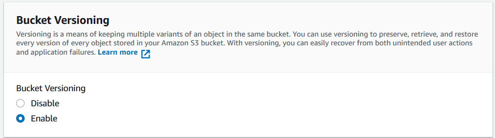 Enabling S3 bucket versioning