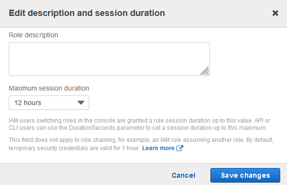 Editing IAM role's maximum session duration