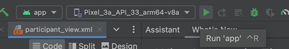 Run button in the Android Studio debug toolbar